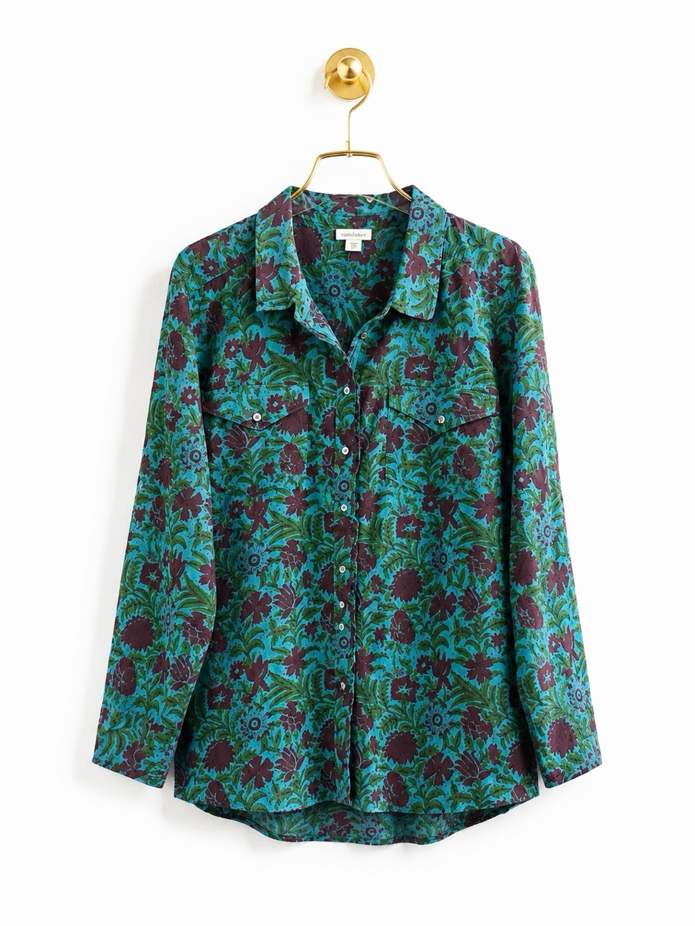 SUNDANCE BLUE GREEN PURPLE FLORAL EYELET LONG SLEEVE TOP SHIRT SZ XXL - Picture 2 of 6